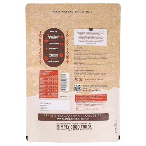 Urban Platter Brazil Nuts, 500g (Rich in Selenium | Superfood | Have 1 Daily | Product of Peru)