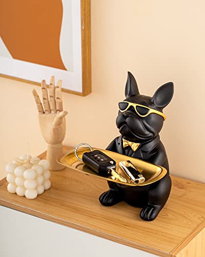 Bwytbwy French Bulldog Statue, Black Dog Butler Statue, Statues For Home Decor, French Bulldog Decor, Resin Bulldog Sculpture Tray, Dog Piggy Bank, Key Tray For Entryway Decor, Black Decor Statue #TOP5