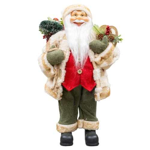 Papai Noel Decoracao Natal 40cm Casaco Pele Colete Vermelho Enfeite Natalino Premium