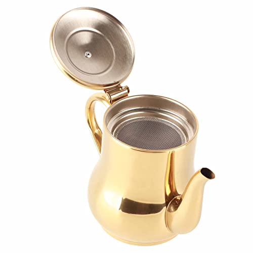 Stainless Steel Teapot, 500ml Tea Pot with Removable Filter Proof Oil Strainer Stovetop Tea Maker Proof Oil Strainer Pot For Hotels Restaurants Homes (Gold)