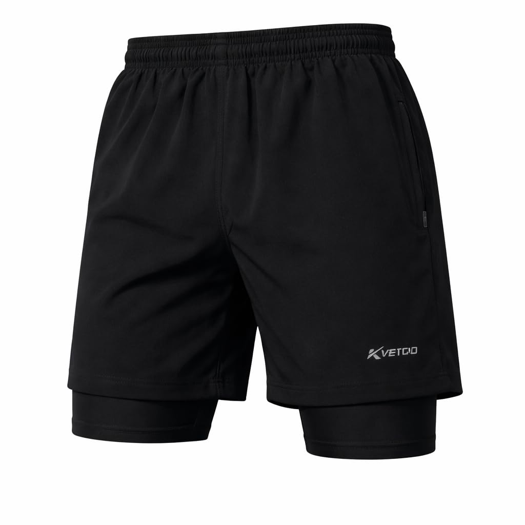 kvetoo Men Double Layer Running Shorts Gym Workout Shorts with Compression Inner Quick Dry Athletic Training Shorts with Zip Pocket Sports Shorts for Men-picture-20
