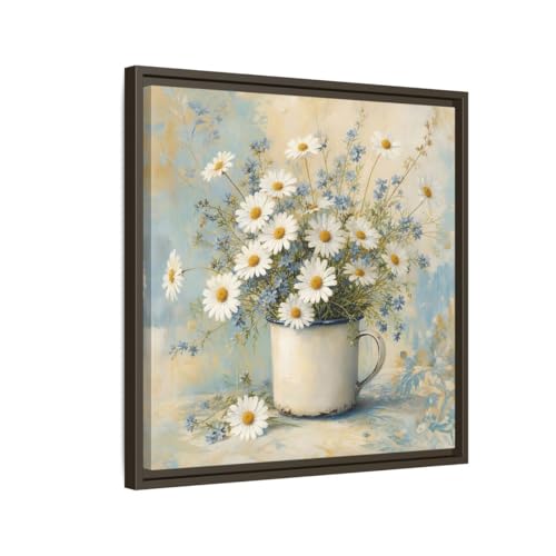 Toile marguerites de salon au-dessus de la console Espresso 50x50