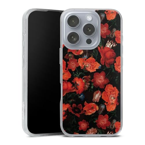 Coque iPhone 16 Pro silicone imprimé floral rétro souple et mince