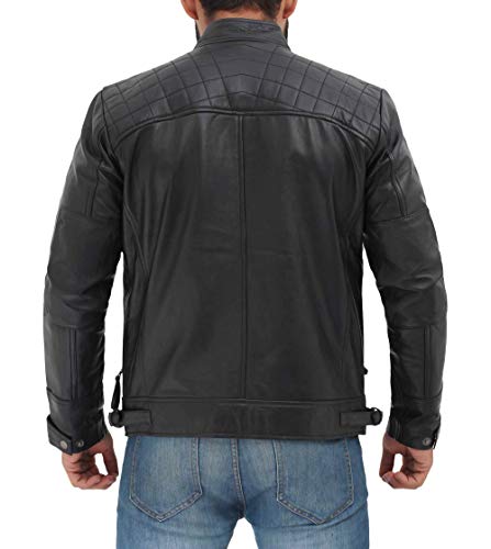 Decrum Slim Fit Black Leather Jacket For Men | [1100093] Diamond 1 Black, M #TOP2