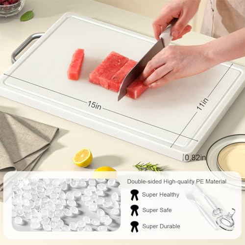 Tabla de cortar reversible con superficie texturizada antideslizante – Polietileno alimentario grueso de 0.82" apto para cuchillos y duradera para carne, pescado, frutas y verduras (15" x 11") miniatura 3