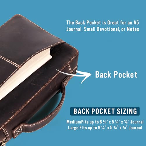 Hunter & Scribe Leather Bible Covers for Men and Women - Top Grain Buffalo Leather - Genuine Leather Bible Cover with Pockets, Zipper, and Bookmark - Bible case - Book Cover - Large Dark Brown
