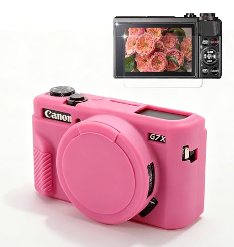Frevyve Case for Canon G7X Mark II G7X Camera, Soft Silicone Protective Case, Slim Fit Sleeve with Removable Lens Cover and Screen Protector Accessories, Lightweight, Anti-Scratch (Peach Pink)