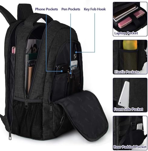 MATEIN Rucksack Herren, Groß Laptop Rucksack 17,3 Zoll Schulrucksack Laptoptasche mit Anti Diebstahl, Laptop Backpack Reiserucksack TSA für Business Arbeit Reisen Teenager College Tech Damen, Schwarz