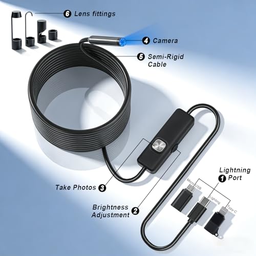 Endoscopio con cámara de serpiente para iOS boroscopio impermeable IP67 con luz 2