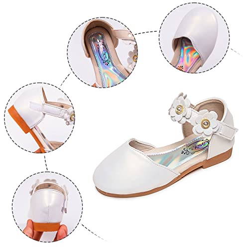 Girls' Sandals Fashion Spring and Summer Sandals Dress Dance Performance Princess Shoes Light Sequin Mesh Bow Shoes (White #2, 8.5 Toddler)3