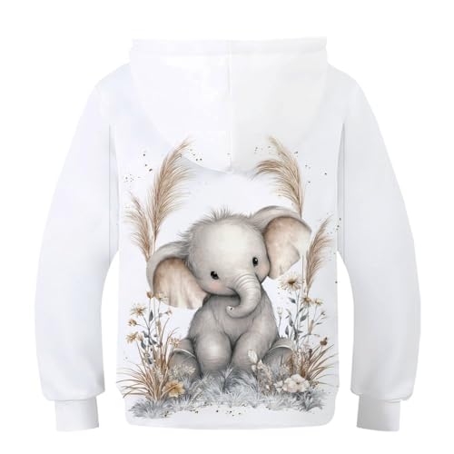 Pull éléphant imprimé 3D avec capuche et poche pour ado de 9-11 ans