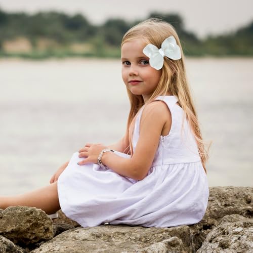 Adorable Waterproof Bow Hair Clips (Pack of 2): Colorful PVC Bow Clips for Summer Swimming Fun - Perfect Hair Accessories for Girls, Toddlers, and Teens (4 Inch-White)