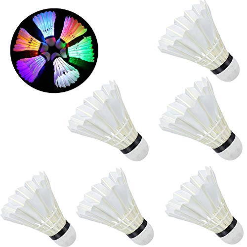 Starpia Shuttlecock Led-badminton, 6 stuks, kleurrijke verlichting ballen, shuttlecock verlichting, vogels, sportaccessoires voor outdoor en indoor sportactiviteiten
