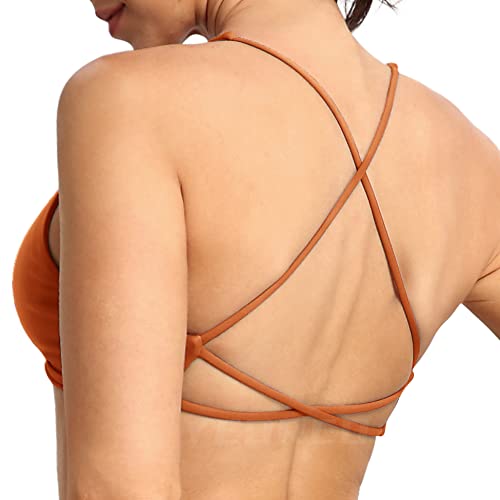 Yeoreo Women's Sports Bra Twist Front Bra Strappy Criss Cross Back Bra Removable Padded Yoga Crop Top Flame S #TOP8