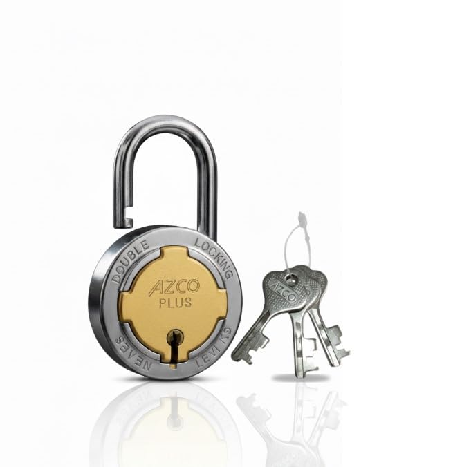 Azco Plus Round Padlock 52mm 3 Keys, 7 Steel Levers Double Locking, Strong Hardened Corrosion Resistant Shackle Lock and Keys for Home Door Shutter Shop Office Main Gate Silver Finish-image-39