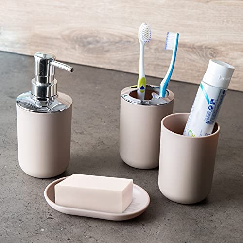 Moss & Stone PBTR-6P-BEI 6 Pcs Bathroom Accessories Set, Bathroom Decor Sets Includes Soap Dispenser, Toothbrush Holder, Toothbrush Cup, Soap Dish thumb #6