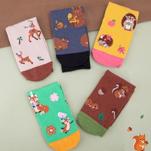 Riqiaqia 5 Paar Damen Socken Lustige Bunte Baumwolle Crew Socken mit Katze Hund Muster, Weihnachtsgeschenke für Damen Frauen, Einheitsgröße