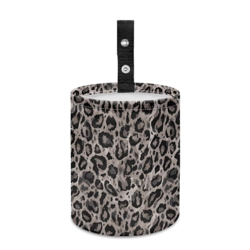 Image of Renewold Leopard Gray Car Trash Can Bin Automotive Front Back Seat Garbage Cans Vehicle Trash Bag with Adjustable Button Straps Auto Waster Container Camping Hiking Beach Storage Bag Waterproof