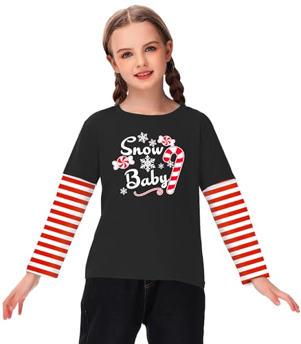 Image of Remimi Unisex Kids Christmas Long Sleeve Shirt Xmas Print Stripe Shirts 2-12 Years