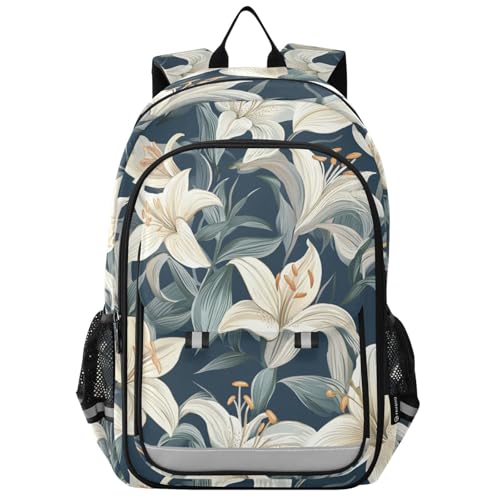 ALAZA Elegant Floral with Lily School Backpacks Reflective Safety Backpack