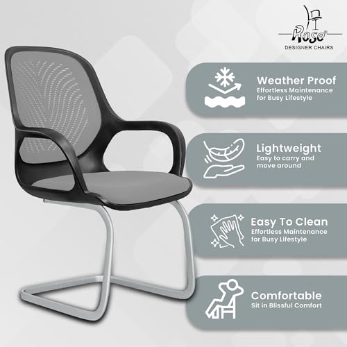 Image of ROSE Zaria | 3 Years Brand Warranty | Ergonomic mesh mid-Back Office Chair, Perfect for Study, Work from Home, revolving, Rolling Computer Desk Chair (Black & Grey, Visitor)