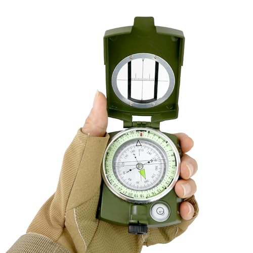 Brújula de avistamiento militar para supervivencia con bolsa de transporte, brújula para senderismo, impermeable y resistente a sacudidas, verde ejército miniatura 1