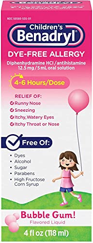 Benadryl Children's Dye-Free Allergy Liquid Bubble Gum Flavored - 4 oz, Pack of 2