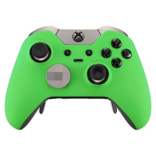 eXtremeRate Soft Touch Green Replacement Faceplate Front Housing Shell with Thumbstick Accent Rings for Xbox One Elite Remote Controller Model 1698 - Controller NOT Included