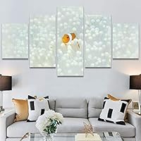 SIGNWIN 5 Panel Canvas Wall Art Modern Art Dramatic Fish Jellyfish Marine Life Multicolor Nautical Photography for Home Decorations Ready to Hang - 60