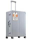 Aleon All Aluminum Lightweight 30” Premium Macro Traveler Hardside Checked Luggage with 4 Spinner Wheels, TSA Lock, Compression Board, Telescoping Handle, Ideal for International Travel (Platinum)