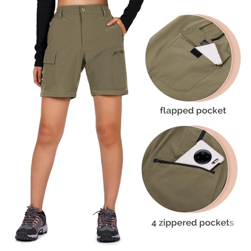Cycorld Hiking Cargo Trousers Womens Zip Off Waterproof Walking Trousers Lightweight Quick Dry Convertible Stretch Outdoor Casual with 5 Pockets(Khaki,S) - Image 5
