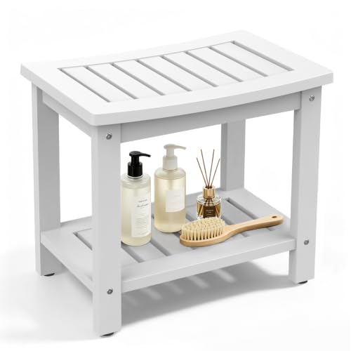 Image of Psilvam 21 inch Poly Lumber Shower Bench Seat, Waterproof Shower Stool, White