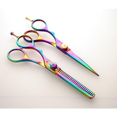 Set of Professional Left Handed Hairdressing Scissors and Thinning Scissors, 5.5 inch (14 cm) + Presentation Case Cover