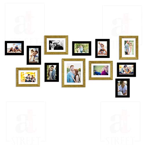Image of Art Street Decorative Nebula Individual Set of 12 Black & Gold Wall Photo Frames Wall Picture Frame Mix Size||4X6-7 Unit, 6X8-4 Units, 8X10-1 Unit||