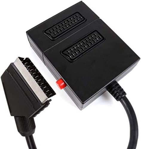 2 Way Scart Splitter Box with Switch Button & 50cm Lead 2-To-1 DVD Video Adaptor Extension Supports RGB & Audio