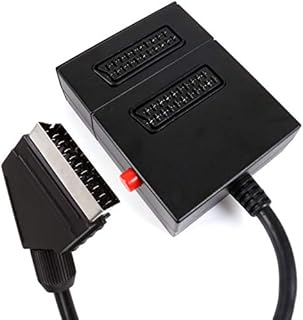 2 Way Scart Splitter Box with Switch Button & 50cm Lead 2-To-1 DVD Video Adaptor Extension Supports RGB & Audio