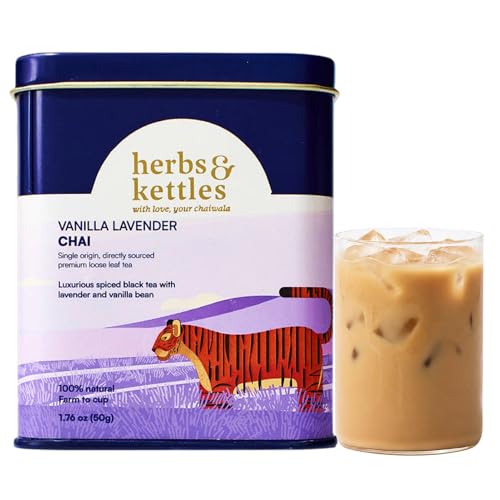 Image of Herbs & Kettles Chai - Vanilla Lavender| Assam Black Tea with Real Vanilla Bean, Lavender Flowers, Cardamom, Cinnamon & Ginger | Floral Loose Leaf Blend | Makes 10-14 Servings | Premium Tea Gift