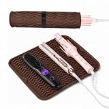 Hitzebeständige Silikonmatte für Lockenstab und Glätteisen, Extra groß 34,5 x 28cm, Antirutsch-Silikonpad schützt Tischplatte vor Hitze & Kratzern – Ideal für Reise & Salon, Braun