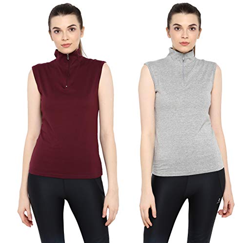 Image of Ap'pulse Women's Sleeveless 1 /4 Zip Hineck Tshirt(Pack of 2)