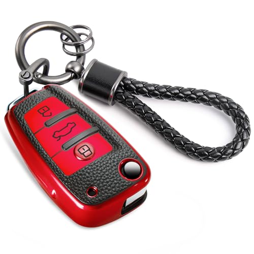 Image of Key Fob Cover for Audi, Braided Loop Keychain Accessory, Red