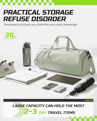 Image of Gym Bag for Women And Mens with Shoe Compartment, Large Duffle Bag with Wet Pocket Carry-on Gym Duffle Bag for Travel and Sports Weekender Overnight Workout Bag Grass Green