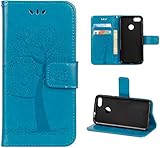 Huawei Honor 9 Lite Case Honor 9 Lite Phone Case Shockproof iVOYI PU Leather Flip Wallet Owl Tree Embossed Cover for Huawei Honor 9 Lite with Kickstand Card Holder & One Touch Pen,Blue - Image 1