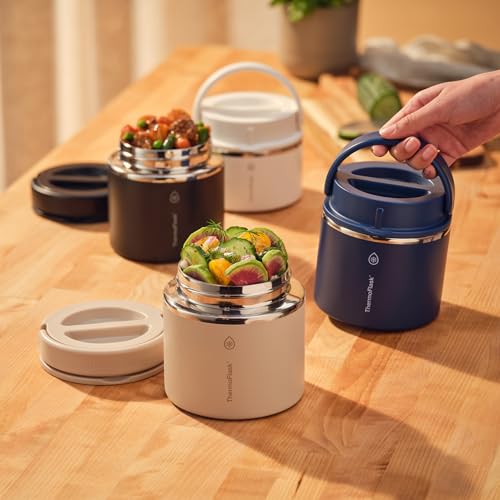 Image of ThermoFlask Insulated Food Jar with Leakproof Lid (20 oz, Navy) - Stainless Steel Food Containers for Hot & Cold Meals, Lunch, Soup & Snacks