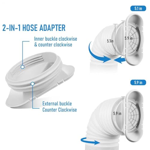 Ninonly Portable Air Conditioner Window Vent Kit with 5.9"" Exhaust Hose, Portable AC Seal Kit for Sliding Window with 4 Plates, Universal Coupler Fits 5.9 & 5.1 Inch Diameter Exhaust Hose, White - Thumbnail 6