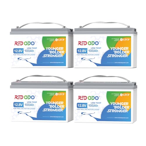 Image of Redodo 12V 100Ah Lithium LiFePO4 Battery, Low-Temp Protection, Built-in 100A BMS, 10-Year Lifetime, Perfect for Cold Areas, Trolling Motor, Boat, RV, Off Grid 4 Pack