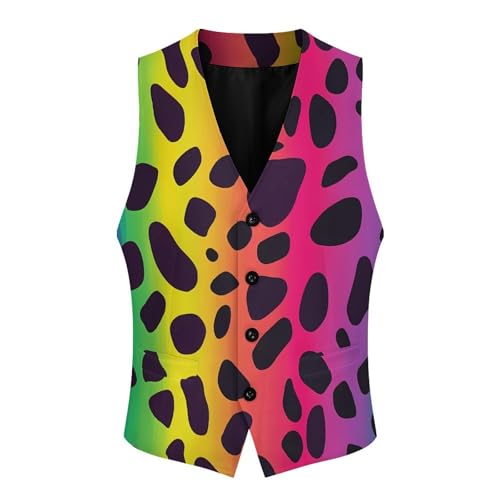 Rainbow Leopard Print Mens Slim Fit Suit Vest Dress Waistcoat Casual Business Vest4
