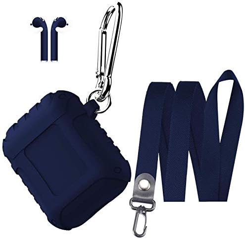 Airpods Case Shock Resistant Silicone Airpods Case Cover with AirPods Skins Stickers and Keychain,Airpods Accessories Kit for Apple AirPods-Navy Blue