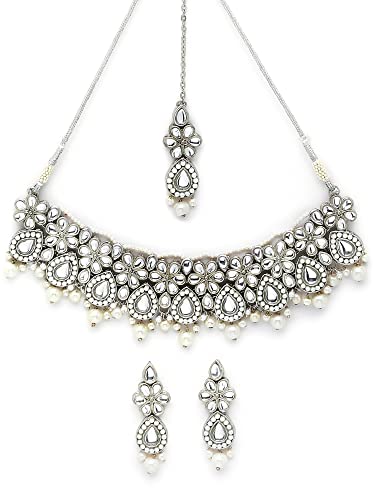 Image of Karatcart Gold Plated Pearl and Drop Kundan Studded Choker Necklace Setfor Women