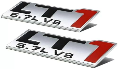 Image of Pair Set LT1 5.7L V8 Engine Hood Trim Badge 3D Emblem Sticker Nameplate (Silver Black Red)