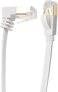 Cat6 Ethernet Cable 90 Degree Downward Right Angle, Flat CAT6 Gigabit Internet Network LAN Patch ​Cords- for PC,Router,Modem 32AWG FTP Cat6 Network Cable White (UP Angle, 10FT)